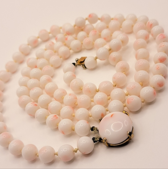 Vintage Jewelry - Vintage Castlecliff Angel Skin Coral Glass Bead Double Strand Necklace